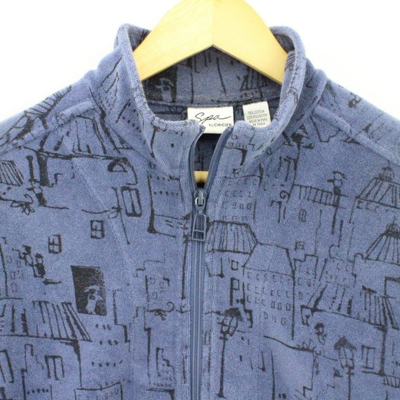 Vintage Spa by Chico's Fleece Jacket Women's Casual Blue All Over Print Size 1" - Picture 5 of 10